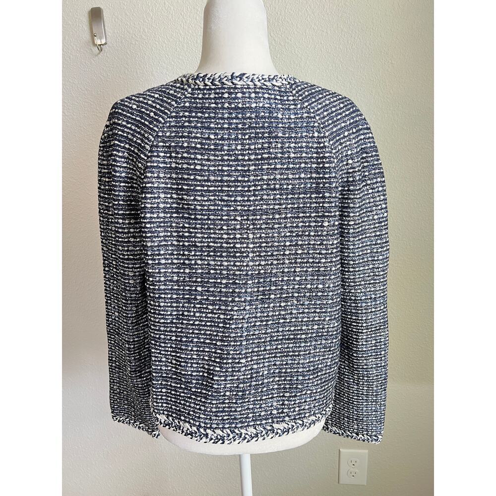 St. John Camille Knit Blue Raglan Sleeve Jacket Women's 10 Stretch Wool Dog Show - Picture 6 of 9